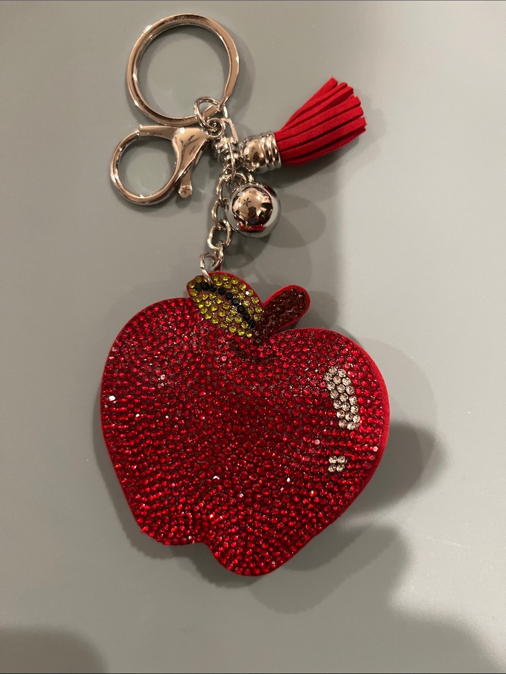 Red Crystal Apple Key & Card Holder Charm with Tassel